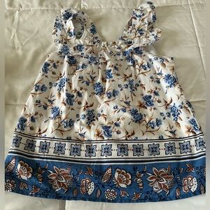 Janie and Jack Floral Top with Blue and Brown Details